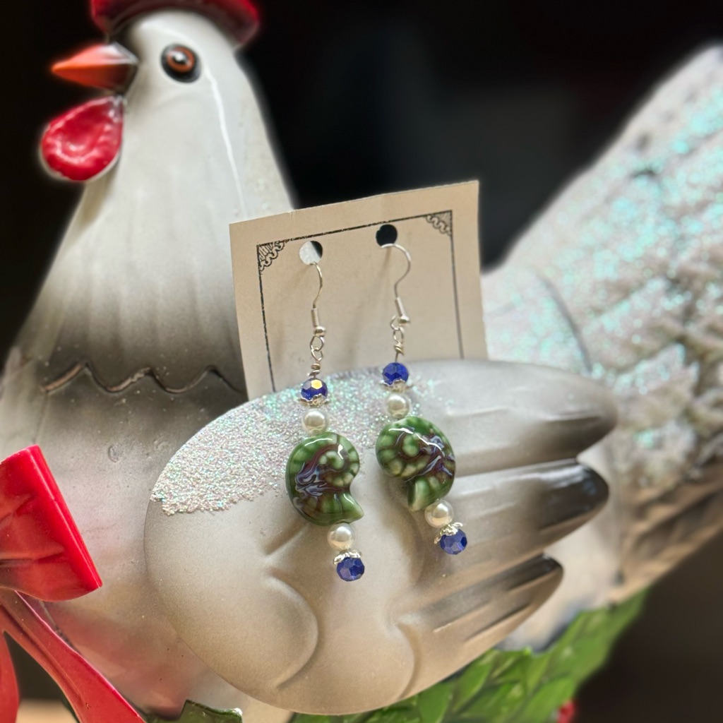 Elegant Green And Blue Beaded Earrings 2/$22